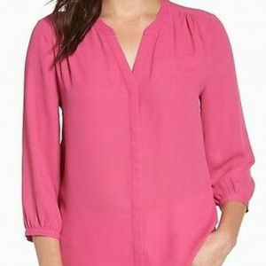 NYDJ Bright Pink Pleated 3/4 Sleeve Tunic Top